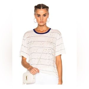 IRO “Hadith” White + Navy Striped Distressed Linen Tee Size Small